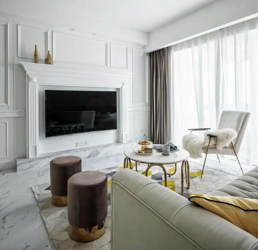 95㎡轻奢美式风壁炉电视墙装修效果图