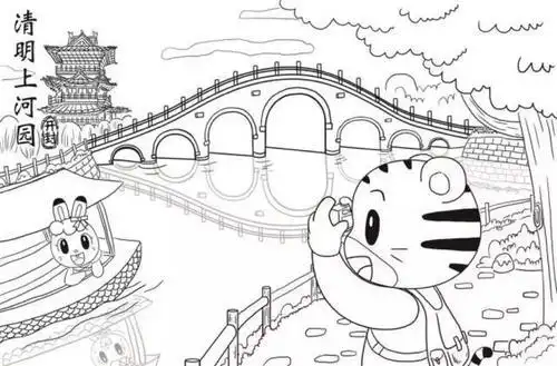 清明上河图简笔画●清明上河图儿童简笔画●春节习俗简笔画●读至