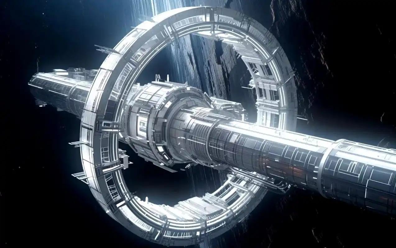 ai创作:一组未来空间站的概念图,大部分都具有可旋转的人工重力环形