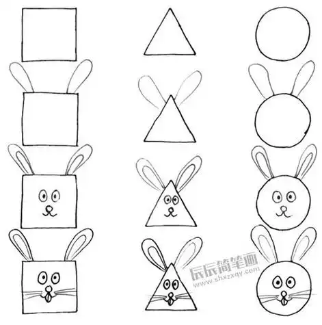 小兔子的三种形状简笔画四边形三角形圆这些看起来再简单不过的