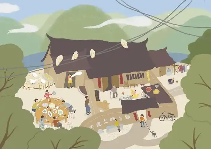 2原创作品插画绘本农村板绘院子猫岛街长ip形象设计 表情包889婚礼