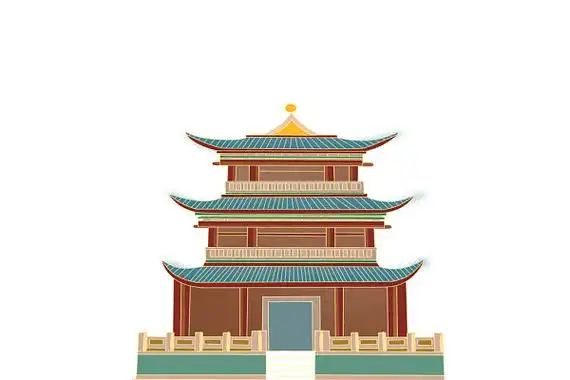 手绘卡通国潮中国风古风庙建筑元素png素材