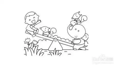 小动物跷跷板简笔画