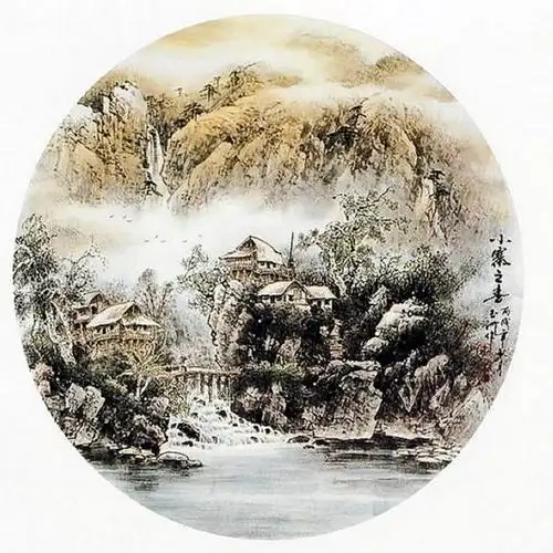 千山烟云黄玉洲彩墨山水画