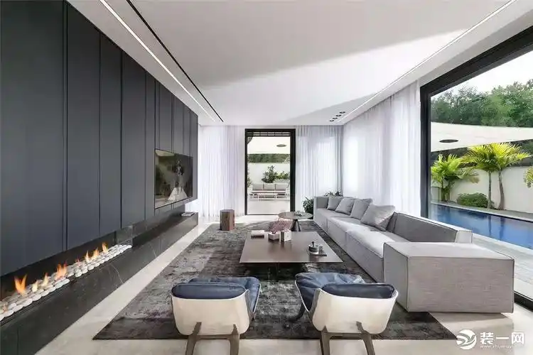 【圣都装饰】郡城180平四居室现代风格装修效果图客厅全景