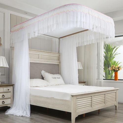 导轨支架蚊帐三开门家用落地公主卧室床幔白色蚊帐