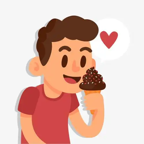 爱吃冰激凌的男生扁平矢量插画
