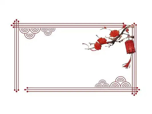 中国风线性边框红色线条边框梅花灯笼png素材