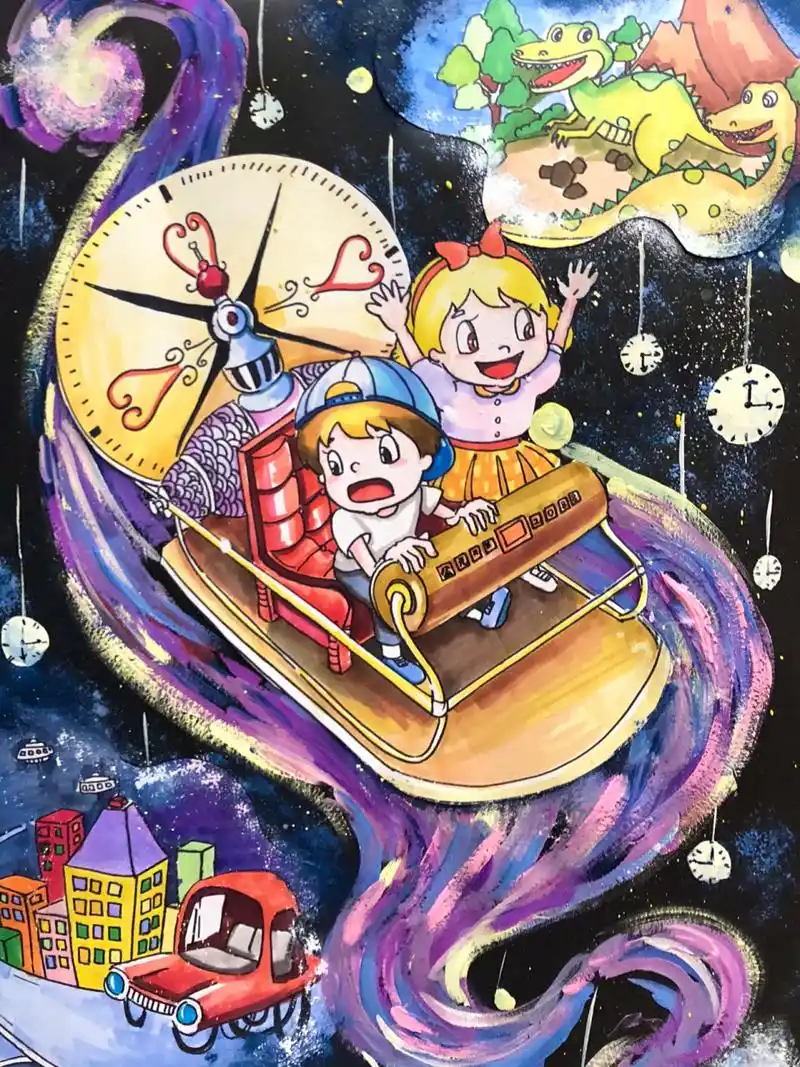 科幻画 时光机 学生作品分享 适合低年龄段小朋友