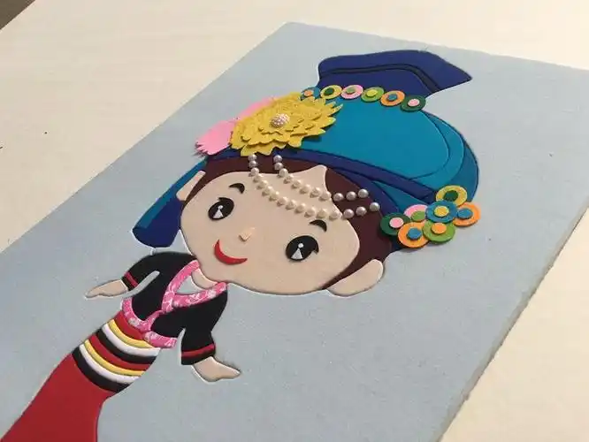 diy手工拼布画布嵌布贴画亲子材料包56民族风人物服饰布朗族30x40