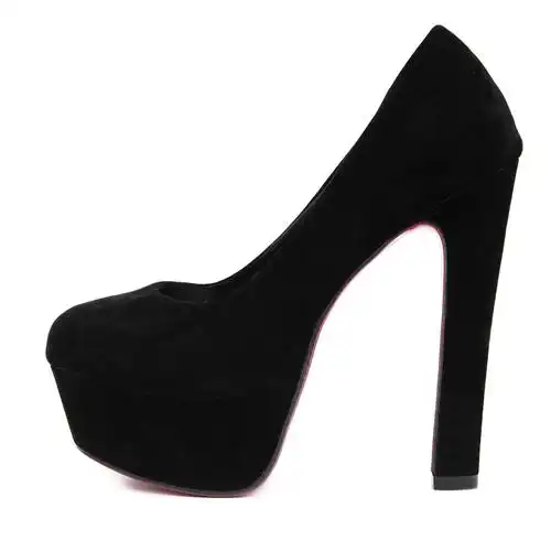 2018春秋超高跟鞋14cm夜场防水台绒面职业黑色圆头少女粗跟单鞋潮