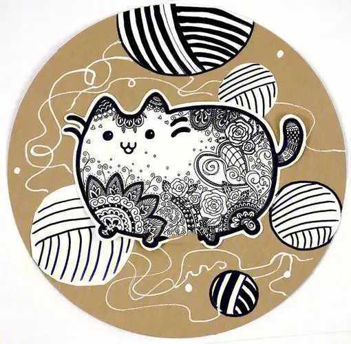 猫咪的造型创意写生77线描课程儿童创意画/儿童画/线描/牛皮纸/装饰