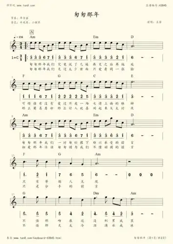 电子琴谱:匆匆那年(电影《匆匆那年》主题曲)