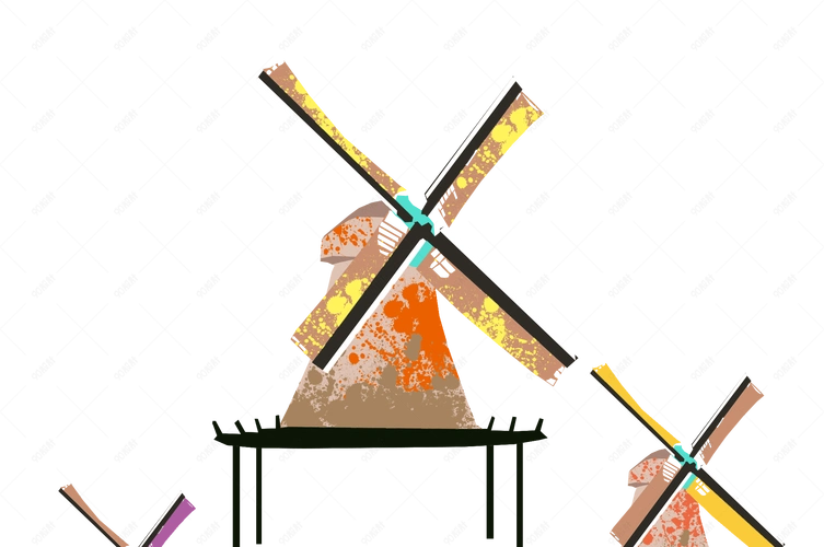 三个旋转的风车手绘设计图