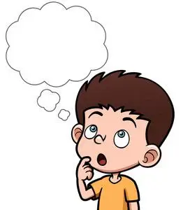 卡通男孩与白色泡沫的思考照片