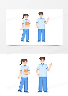 手绘卡通穿校服的高中生男女免抠元素