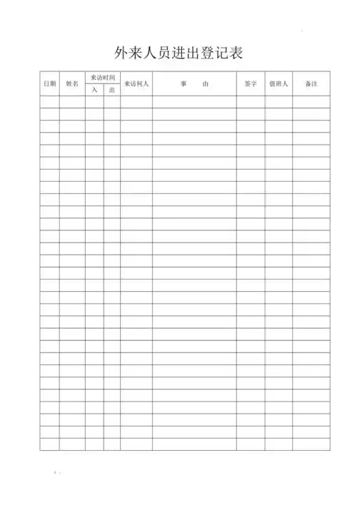 外来人员进出登记表