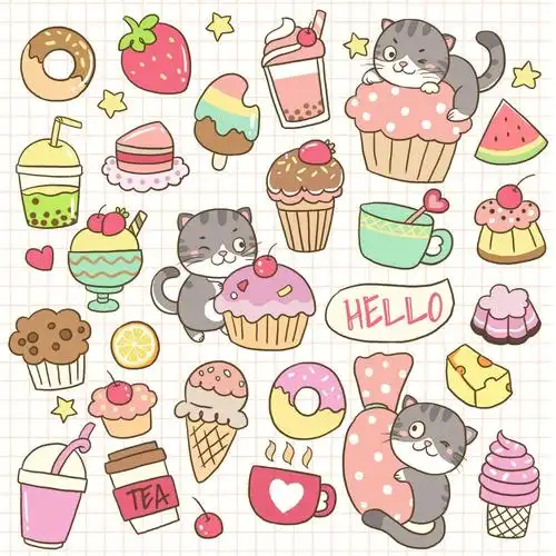 手帐素材蛋糕猫咪手帐贴纸附教程