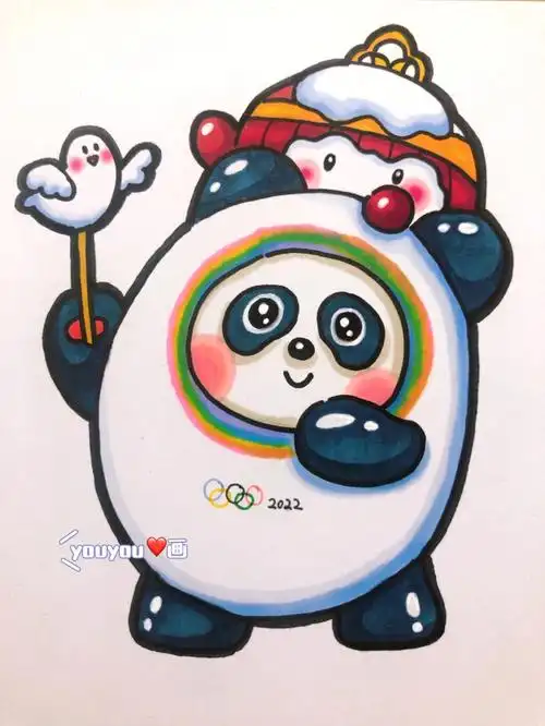 马克笔手绘冰墩墩谁还没个墩墩带过程