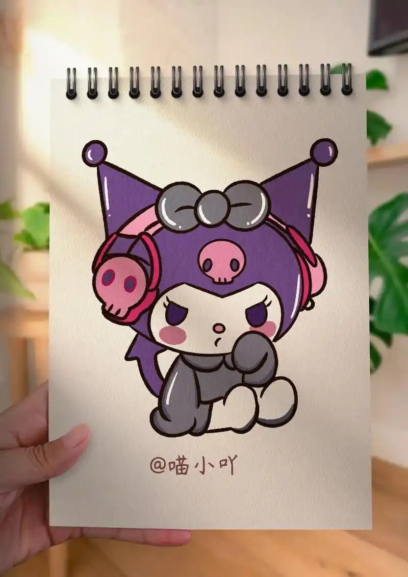 库洛米简笔画.画了一个正在听音乐,且酷酷的库洛米,喜欢的宝子 - 抖音