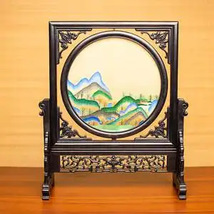 中式摆件成品苏绣古典桌面屏风手工双面绣小台屏摆台特色装饰礼品