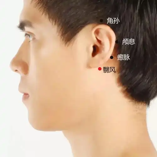 位置:翳风穴在耳垂后方,距耳根约0.5处之凹陷中央处.