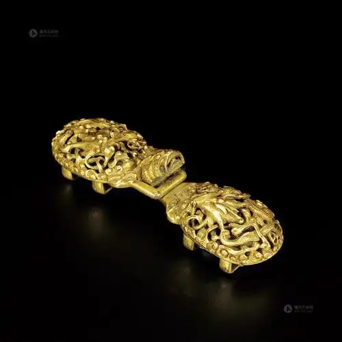 3209清铜鎏金龙首带扣