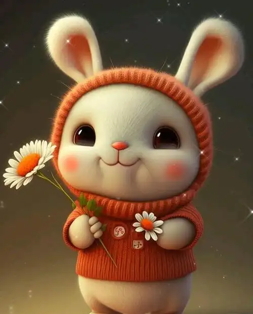 这么可爱的小兔,谁能拒绝呢?呆萌的小兔兔想赠予你一朵小花花.