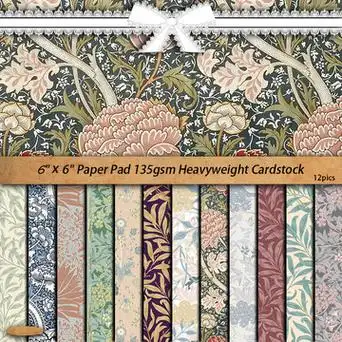 跨境威廉莫里斯碎花素材纸12张贴纸可折叠贴纸背景纸图案礼盒装饰