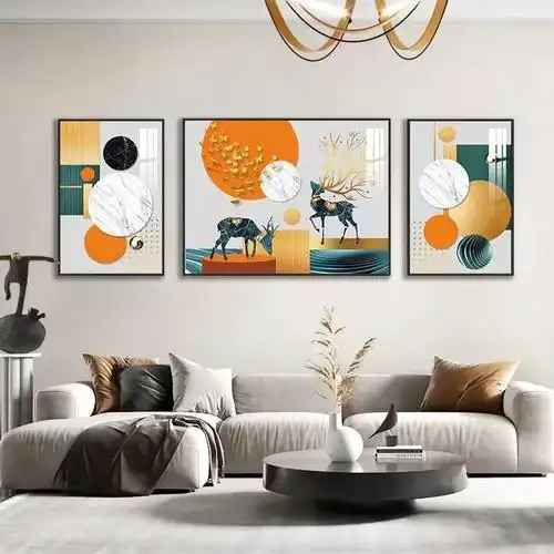 水晶墙画客厅三联画