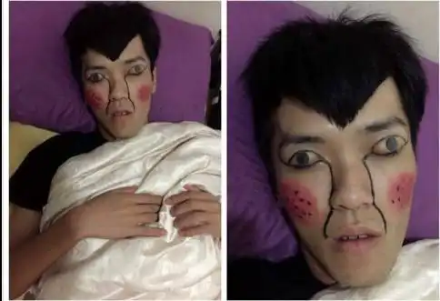 女网友趁男友喝醉时在脸上作画.(图/翻摄自爆料公社粉丝团下同)