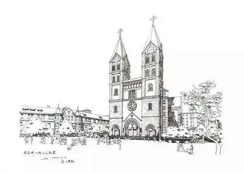 青岛天主教堂简笔画