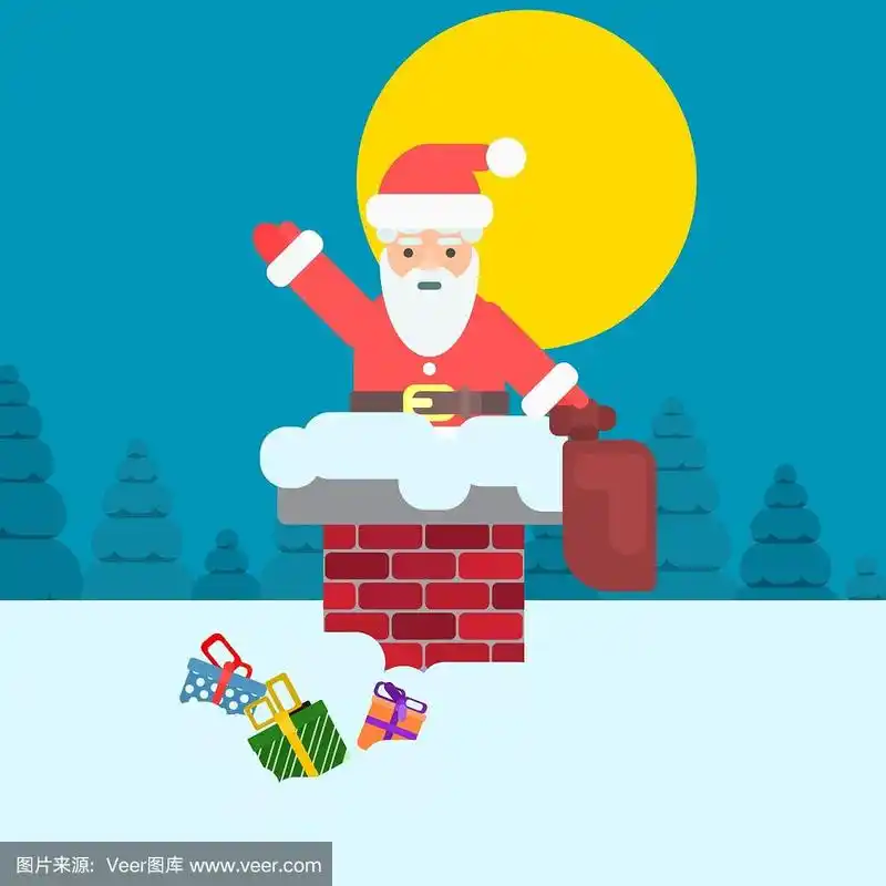 圣诞老人从烟囱里爬出来.向量