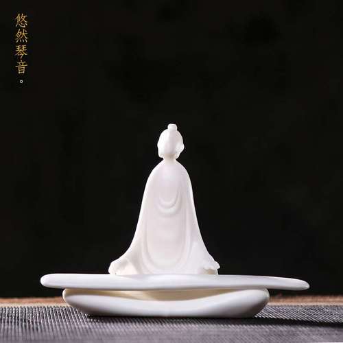 陶瓷禅意无相佛琴音人物中式白瓷工艺品客厅桌面玄关装饰车载摆件