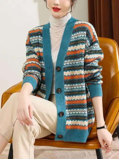 秋季针织衫女开衫大码春秋胖mm毛衣外套