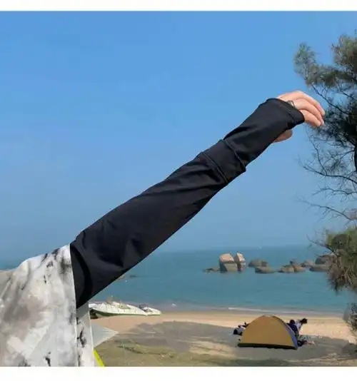 夏季遮阳袖套男士冰丝袖套户外新款潮薄新款护臂网红手袖黑色冰丝防晒