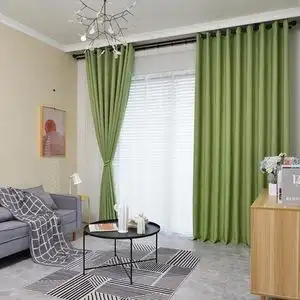 纯色棉麻窗帘定制成品果绿色简约现代客厅茶绿豆绿卧室挡阳台遮光