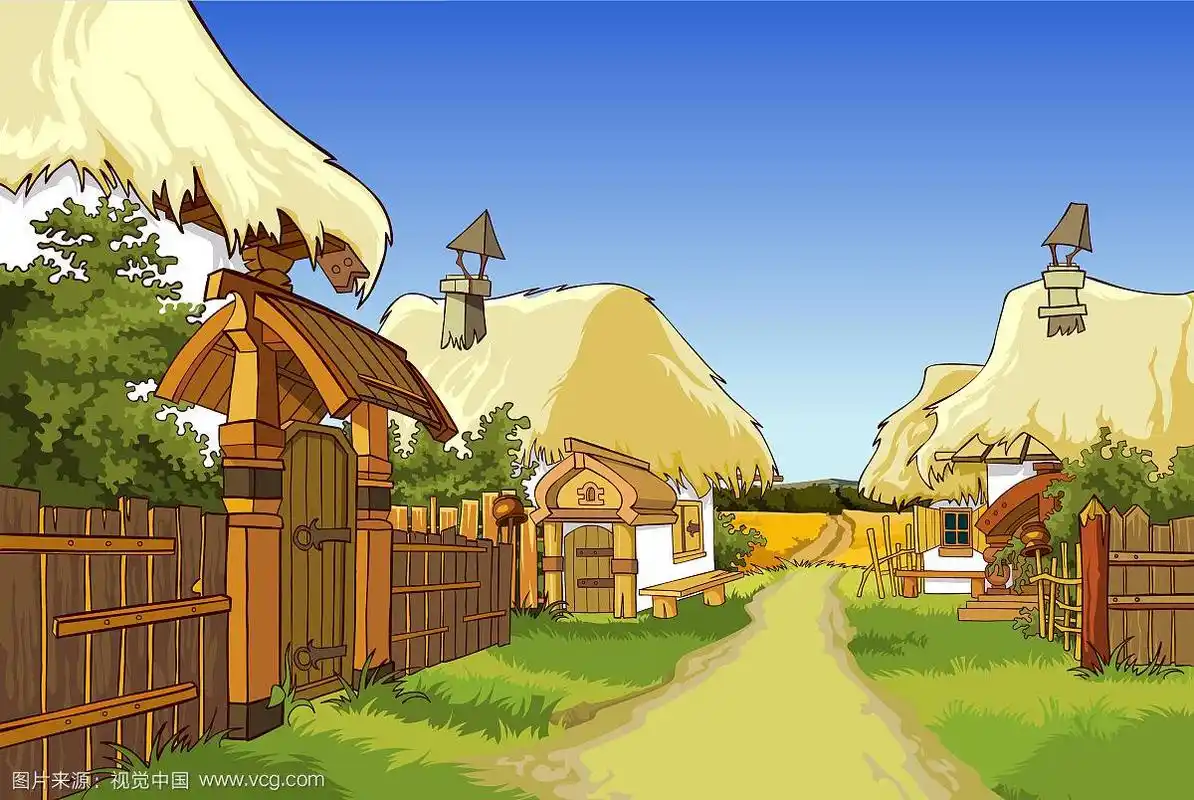 卡通村庄街道的房子