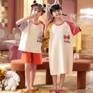 姐妹装夏装女童裙不一样的闺蜜套装睡衣一大一小儿童纯棉夏季短袖