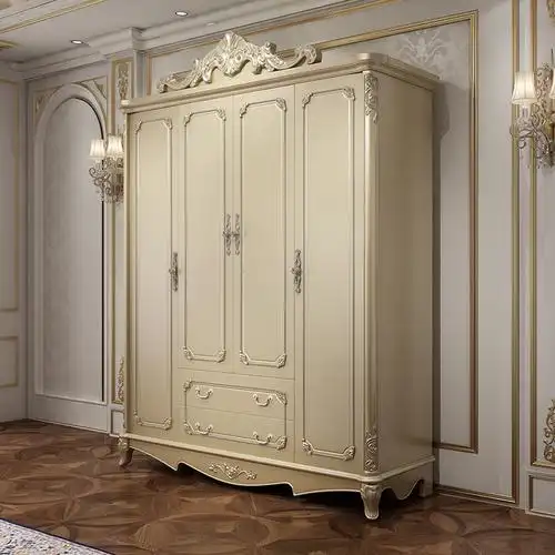 香槟色衣柜欧式一个1.8米四门雕花卧室衣橱法式大带抽黑檀色