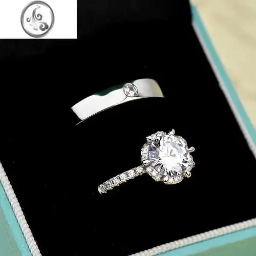 jimi雪花六爪25克拉仿真钻戒男款活口可调节求婚结婚情侣戒指对戒女