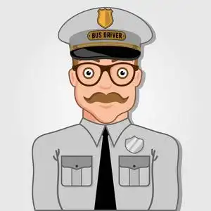 矢量插图可爱的卡通矢量插画的公交车司机摩托车, 高尔夫球车, 火车