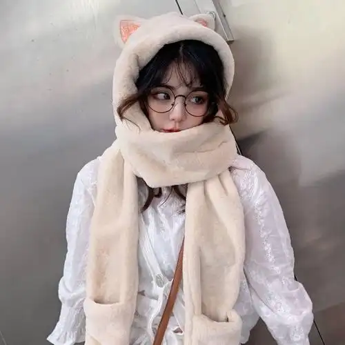 冬天帽子子女加绒加厚防护流行旅游外出猫耳帽子