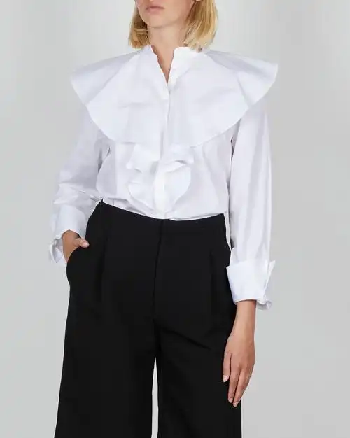 折扣瑞典代购totemecabrera宫廷荷叶白色纯棉衬衫衬衫