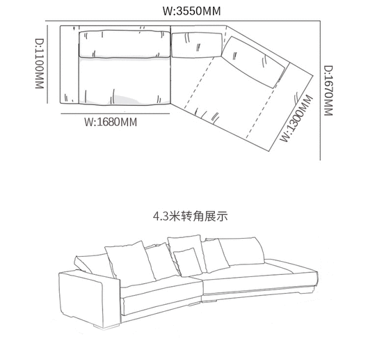 奢影沙发baxter意式真皮沙发羽绒异形轻奢客厅整装极简小户型组合转角