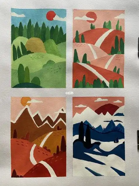 春夏秋冬水粉画四宫格 春夏秋冬水粉画四宫格图片要一样