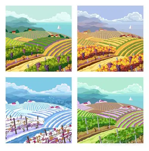 四个季节.农村风景插画-正版商用图片0anleu-摄图新视界