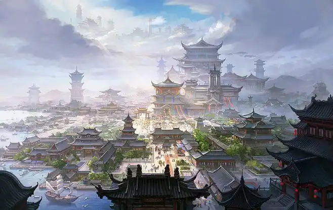 中国风场景气氛图古风山水建筑武侠仙侠cg原画游戏美术素材板绘绘画