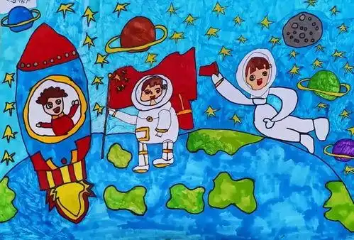 线上展示空间站里过大年科幻绘画作品线上展示太空城市儿童画绘画吧