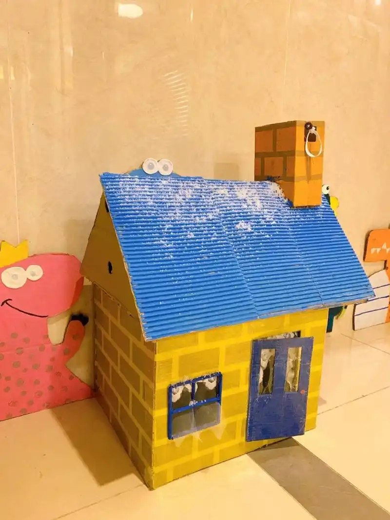 废物利用手工:废弃纸箱亲子diy彩色小房子92 用废弃的纸箱94做一